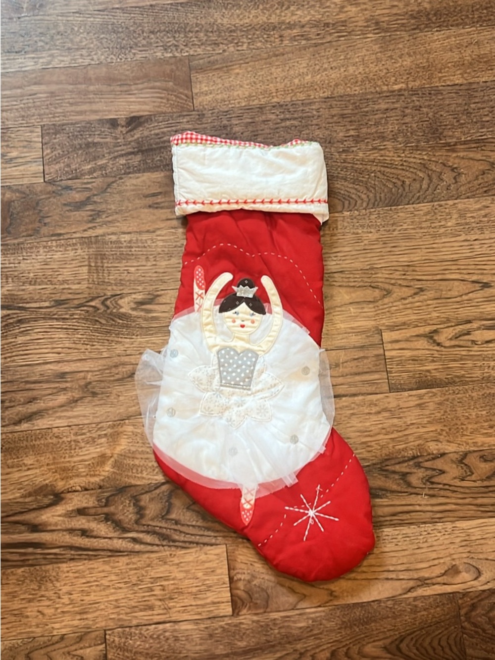 Pottery Barn Kids Ballerina Christmas Stocking Red White Tulle
